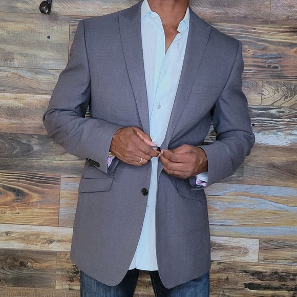 M&S Collection 100% Wool Gray Tailored Fit Double Vented Blazer Sport Jacket 42L - Picture 5 of 10